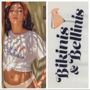 🆕 NEW WILDFOX Vacation Beach Tee Bikinis And Bellinis Cocktail Graphic Tee T M